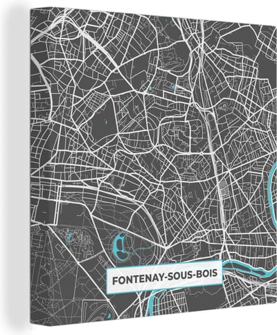 Canvas Schilderij Fontenay-sous-Bois - Frankrijk - Kaart - Plattegrond - Stadskaart - 20x20 cm - Wanddecoratie
