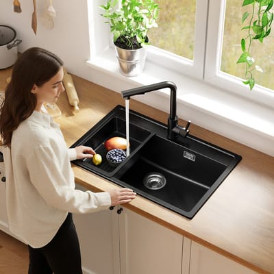 Anycee Max Spoelbak Keuken 70x46CM - Granieten Spoelbakken Zwart - Spoelbakken Keuken Met Afdruiprek – Wasbak Keuken