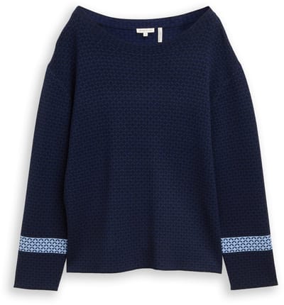 Tom Tailor - Losvallende jacquard gebreide trui - Maat XS - blue mini argyle