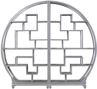 Fine Asianliving Chinese Boekenkast Ronde Display Open Kast Pastel Grijs B176xH192cm Chinese Meubels Oosterse Kast