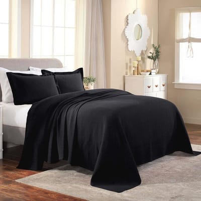 Spreiset, katoen, fleur de lis, warme deken, beddengoed voor alle seizoenen, slaapkamerdecoratie, decoratieve boho medaillon-sprei, inclusief 1 sprei, 2 kussenslopen, queensize, zwart