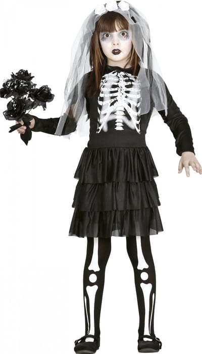 Halloween Skelet bruidsjurk verkleedkleding voor meisjes - zwart - compleet 110/116