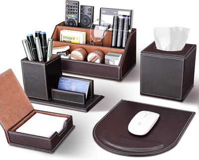 Bureau Organizer Set - Kantoor Accessoires - Bureau Opruimen - 5 Delige Set - 28x14.5cm - Bruin