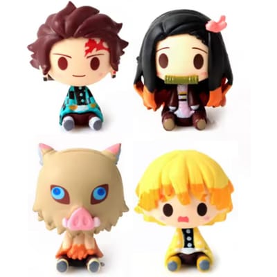 4 Pièces/Ensemble Anime Demon Slayer Nezuko Tanjirou Zenitsu Inosuke Mini Figurine Kawaii Figurine d'Action Modèle en PVC Poupée de Collection Jouets black