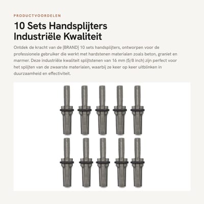 Dailygoods- Handsplijters Industriële Kwaliteit - 10 Sets - 16 mm Diameter - Stalen Stoppers - Robuust en Duurzaam - Geschikt voor Hardsteen - Splijtwig