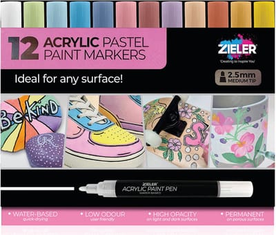 Zieler Acrylstiften 2,5mm - 12 Stuks - Pastelkleuren - voor Stenen & Andere Oppervlakken - Acryl Marker