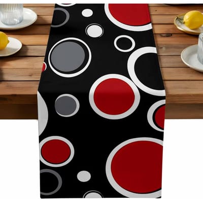 Chemin de table géométrique abstrait moderne en forme de cercle Décoration de fête Chemin de table réutilisable pour table de cuisine et de salle à manger pour mariage Décoration de table de fête 150x33cm white