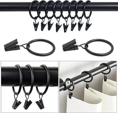 Gordijnringetjes met klemmetjes - Gordijnringen - 10 stuks - Zwart