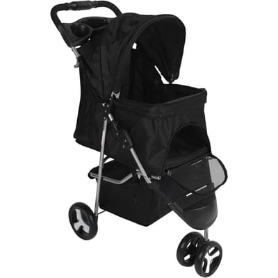 Poussette pour animaux de compagnie Pliable Respirante Maille Visible Panier de Transport Chien Chat Chariot avec Panier de Rangement et Porte-Gobelet noir