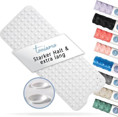 Antislip Badmat 100 x 40 cm - Extra Lange Badmat voor Badkuip - BPA Vrij, Antibacterieel en Machinewasbaar - Wit