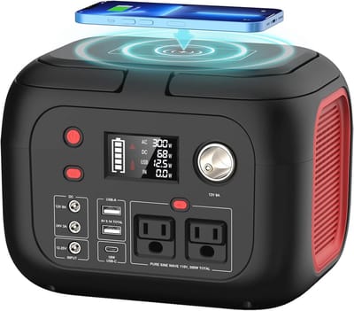 Draagbare Power Station 300W - Zonnegenerator met Draadloos Opladen en LED Licht voor Camping en Noodsituaties