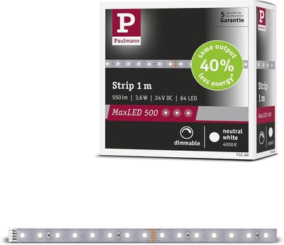 ' Paulmann 71240 MaxLED 500 LED-strip, neutraal wit, enkele strip, 1 m, 3,6 W, 550 lm/m, 64 LED's/m, 4000 K'