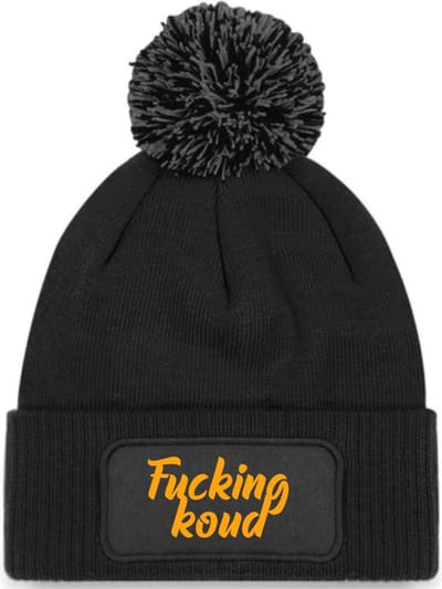 Fucking koud (cursief) wintermuts zwart pompoen | fluor oranje - soBAD. | Wintersport | Après ski verkleedkleren | Unisex | Heren en Dames Beanie