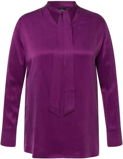 Ulla Popken - Dames - Cupro blouse trekkoord V-hals lange mouwen - Bordeauxpaars - Maat 54+