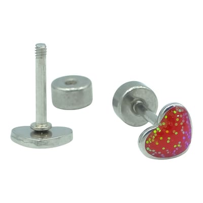 Oorknopjes Dames / Kinderoorbellen - Kleine Rode Hartjes Oorbellen Met Glitter - Ø 5 mm