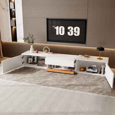 DESMIU Tv Meubel - Met Uitschuifbaar Projectorplateau En Twee Montageopties - Voor Woonkamer En Thuisbioscoop - Spaanplaat - 180x34x30 Cm - Wit