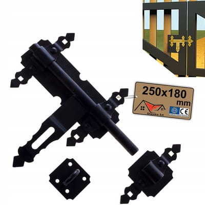 Zware Zwarte Sierlijke Schuifgrendel met Hangslot Oog 250x185mm