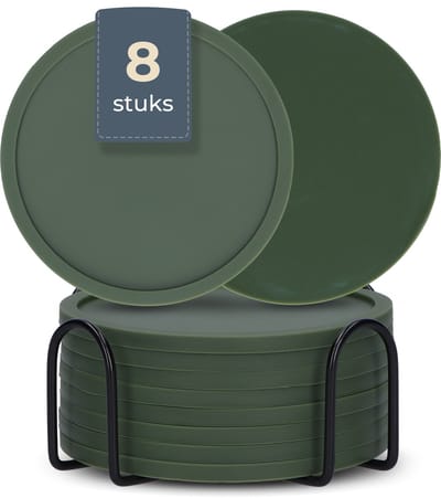 Castagnola Siliconen Onderzetters – Onderzetters voor Glazen – Design Onderzetters met Houder – Onderzettersset – Anti Slip - Set van 8 – Groen