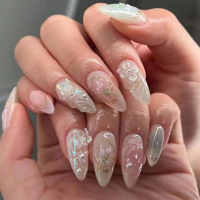 Dailygoods- Kunstnagels 24 Stuks - Amandelvorm - Met Hangers - Elegant Design - Kunststof - Veilig en Betrouwbaar - Nepnagels