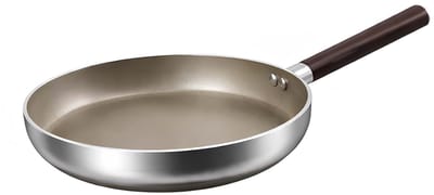 Cheffinger, Anti-aanbakkoekenpan 28 cm, geschikt voor inductie, met handvat in houtlook, Zilver