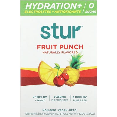 Stur, Rehydratatie + Elektrolyten + Antioxidant Drankmix, Fruit Punch Smaak, 8 Sticks, 0,14 oz (4 gram) Elk