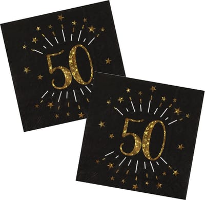 Santex Verjaardag feest servetten leeftijd - 20x - 50 jaar - goud - 33 x 33 cm - Abraham/Sarah