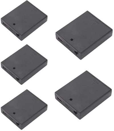 Dailygoody - 5 stuks batterijhouder - 4 x 1,5 V AA - kunststof batterijhouder met schakelaar - USB-aansluiting - batterijopbergdoos - geschikt voor ho...