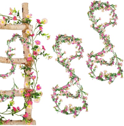Cosensi - Kunstbloemen - Lichte Roze Madeliefjes - Decoratie voor Binnen - 200 cm - Voor Wanden en Feesten - Voor Binnen en Buiten