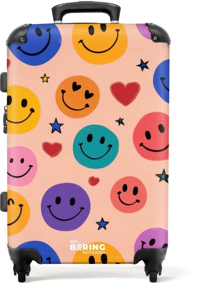 NoBoringSuitcases.com - Grote koffer - Patroon van kleurrijke smiley's - Kinderkoffer geschikt voor jongen en meisjes - Reiskoffer met 4 wielen - Trolley op wieltjes - Rolkoffer groot kinderen - 72 liter - Ruimbagage valies 20kg