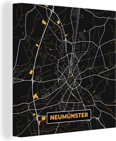 Canvas Schilderij Goud – Duitsland – Plattegrond – Gold – Stadskaart – Kaart – Neumünster - 20x20 cm - Wanddecoratie