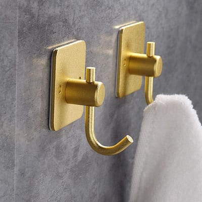 Without Lemon - Set van 4 - Ophanghaken - Houder/hanger voor doeken - Roestvrij - Dubbel ophangsysteem - Zelfklevend/Boren - Vierkant design - Goud