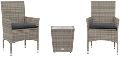 Balkonset 2 personen - Tuinset - Bistroset - Weerbestendig - 3 delig - Tuintafel en 2 stoelen - 2 personen - PE-rattan en gepoedercoat staal - Grijs