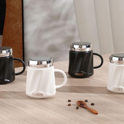 Kleine Cadeauopening met Deksel Spiegeltje Mok Koppels Kantoor Mok Ins Feng Shui Mok Souvenir Zakelijke Mok 460ML gray