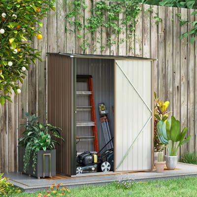 MODFU - Tuinhuis - Grote Opbergruimte - Schuin Dak - Voor Tuin - Verzinkt Staal - Bruin - 161,5 x 94,5 x 196 Cm