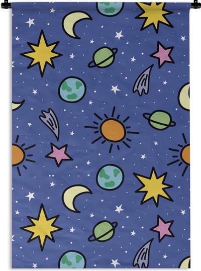 Wandkleed - Wanddoek - Planeten - Sterren - Design - 60x90 cm - Wandtapijt
