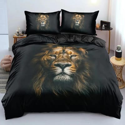 Zwarte Leeuw Dekbedovertrek Dier Met Beddengoed Kussensloop 3 Delige Beddengoed Collectie Enkel Dubbel King Queen Volledige Maat 1 Dekbed 2 Kussenslopen AU Queen 210x210cm