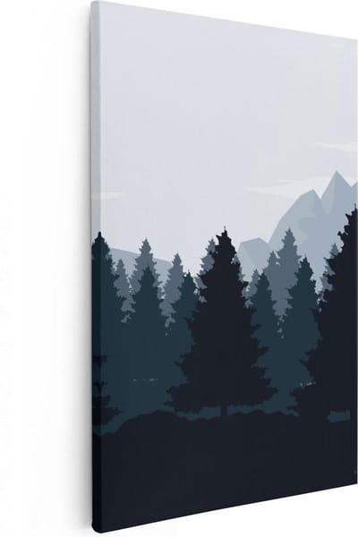 Artaza Canvas Schilderij Bos - 80x120 cm - Groot - Wanddecoratie Bergen - Muurdecoratie Silhouet - Schilderijen Op Canvas Natuur
