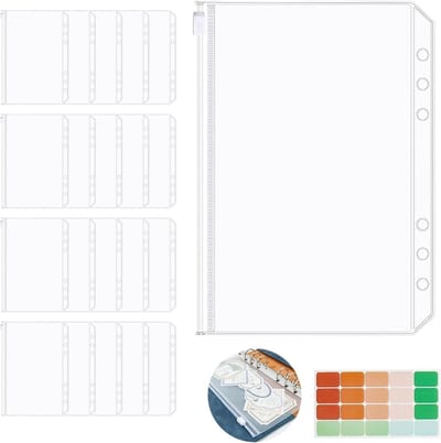 20 Stuks A5 Binder Tassen, Duidelijke PVC Tassen met Rits en Zelfklevend Etiket voor Documenten en Notitieboeken