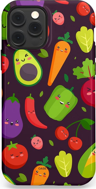 Casetastic Hoesje Geschikt voor Apple iPhone 12/12 Pro Magsafe - Stijlvolle Beschermende Duo-layer Case - Vrolijke Groentevrienden