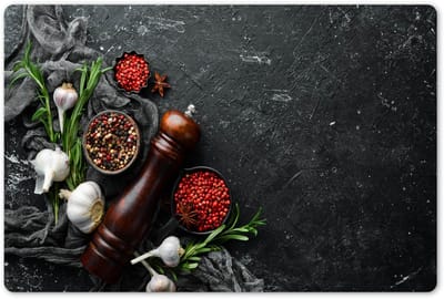 Placemats 45x30 cm - Placemat kunststof - 1 stuk - Kruiden - Peper - Knoflook - Beton - Borden onderleggers - Decoratie voor op tafel - Keuken tafeldecoratie accessoires - Vinyl onderlegger - Tafelversiering