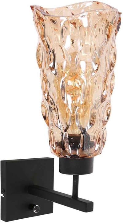 Wandlamp Vidrio 3839ZW retro amberkleurig glas met zwart metalen armatuur – Steinhauer
