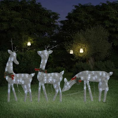 vidaXL - Kerstversiering - rendierfamilie - 270x7x90 - cm - gaas - wit - zilverkleur