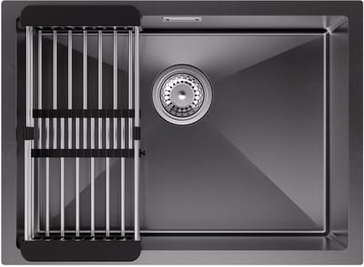 CECIPA max Spoelbak voor keuken 60x44cm - Spoelbak Keuken Antraciet - Spoelbakken Keuken - Wasbak Keuken - RVS - Afvoer en overloopset
