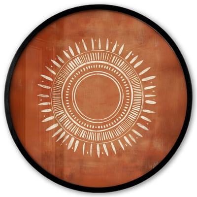 Poster in lijst Rond - Fotolijst 40x40 cm - Posters - Abstract - Lijnen - Zonnestralen - Roodbruin - Ronde posterlijst zwart - Decoratie - Wanddecoratie woonkamer - Muurdecoratie slaapkamer