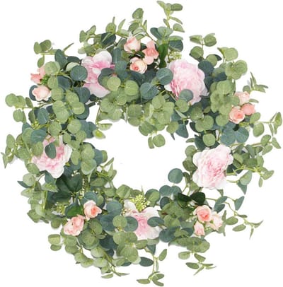 Rozen Krans - Bloemenkrans Deurkrans - Decoratie Huis - Uniek Ontwerp - 42 cm - Roze