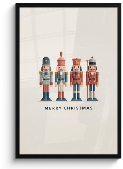 Poster in lijst - Fotolijst 60x90 cm - Posters - Notenkrakers - Minimalistisch - Kerst - Beige - Posterlijst zwart - Decoratie - Wanddecoratie woonkamer - Muurdecoratie slaapkamer - Kerstversiering - Kerstdecoratie voor binnen - Kerstmis