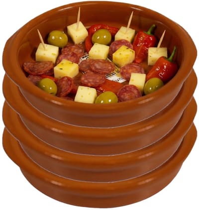 Excellent Houseware Tapas schaaltje Murcia - 4x - creme brulee - terracotta - 12 cm - borrelhapjes serveerschaaltje