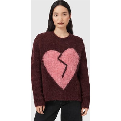 AllSaints Luvheart Crew Oxblood Red/pink Taglia: XS | Maglioni a maglia Outlet | Donna | Rosso