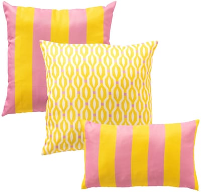 KUSSENSET - 3-delig - Rocket - 45x45 cm, 30x50 cm - inclusief binnenkussens - geel, roze