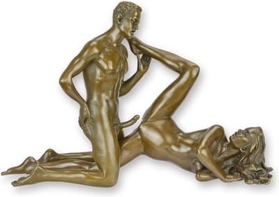 Erotisch bronzen beeld koppel – Woondecoratie sculptuur – bronzen koppel beeldje erotiek – luxe kunstobject – verzamelstuk – cadeau voor liefhebbers – 19,8x7,5x12,7 cm – bronskleur